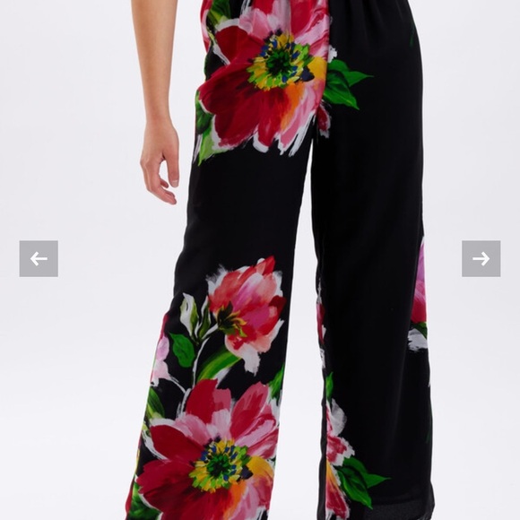 Frank Lyman floral chiffon wide leg women’s trousers Size 14 pull on Resortwear - Picture 3 of 15